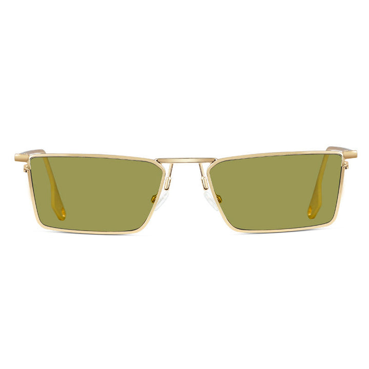 Sleek unisex rectangular metal frame sunglasses, UV400 protection, ideal summer accessory.