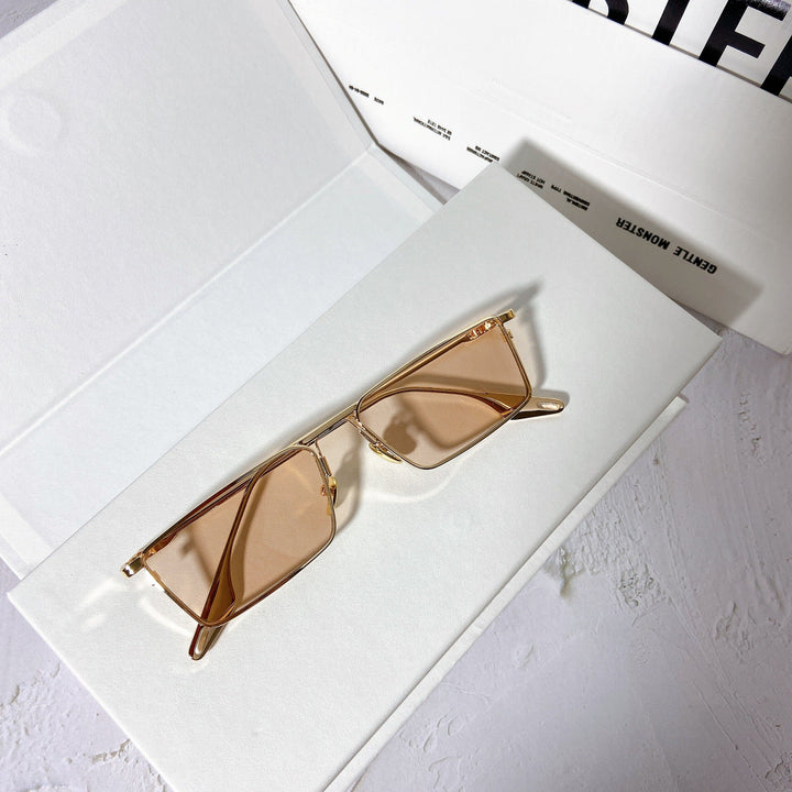 Lightweight unisex rectangular metal frame sunglasses, UV400 protection for outdoor activities.