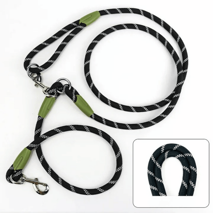 Close-up of the reflective stitching on a hands-free bungee dog leash.