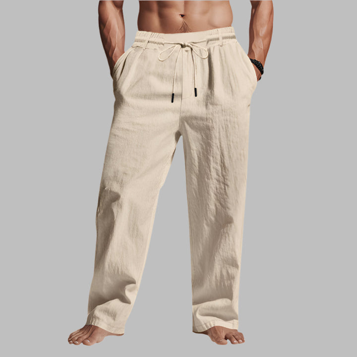 Soft unisex drawstring leisure pants with a relaxed fit. Versatile casual bottoms for comfort and style.