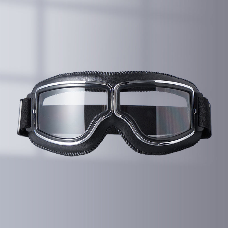 Unisex Retro Aviator Over-Glasses Motorcycle Goggles, foldable for eye protection & riding.