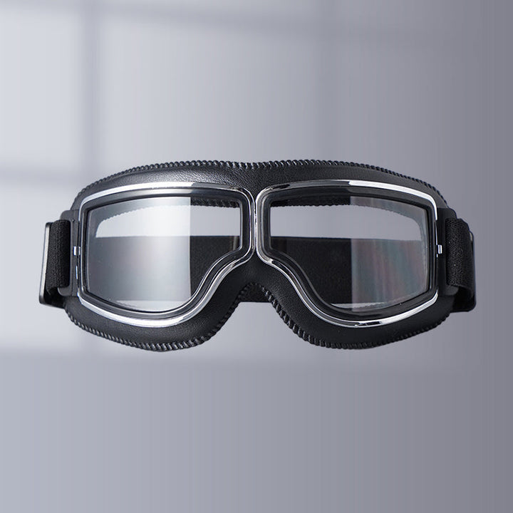 Unisex Retro Aviator Over-Glasses Motorcycle Goggles, foldable for eye protection & riding.