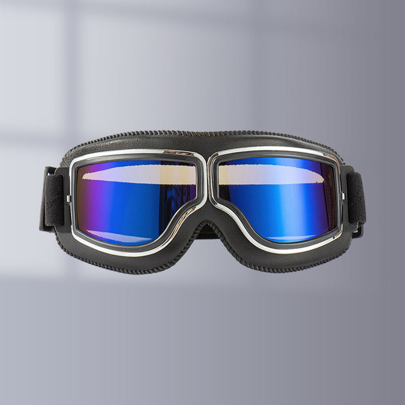 Stylish Retro Aviator Goggles with foldable design, perfect over-glasses fit for motorcycle riders.
