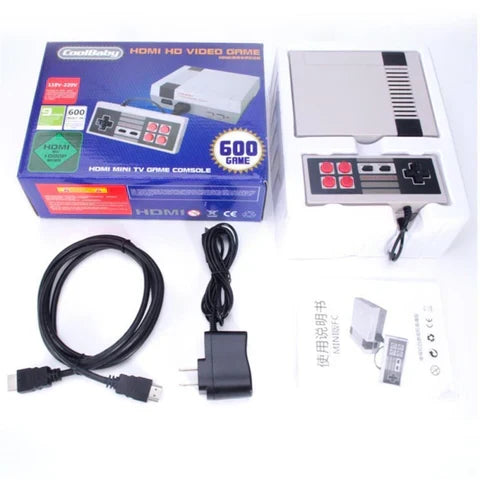 Vintage 8-bit retro gaming console with two controllers, bringing 620 classic video games and nostalgia.