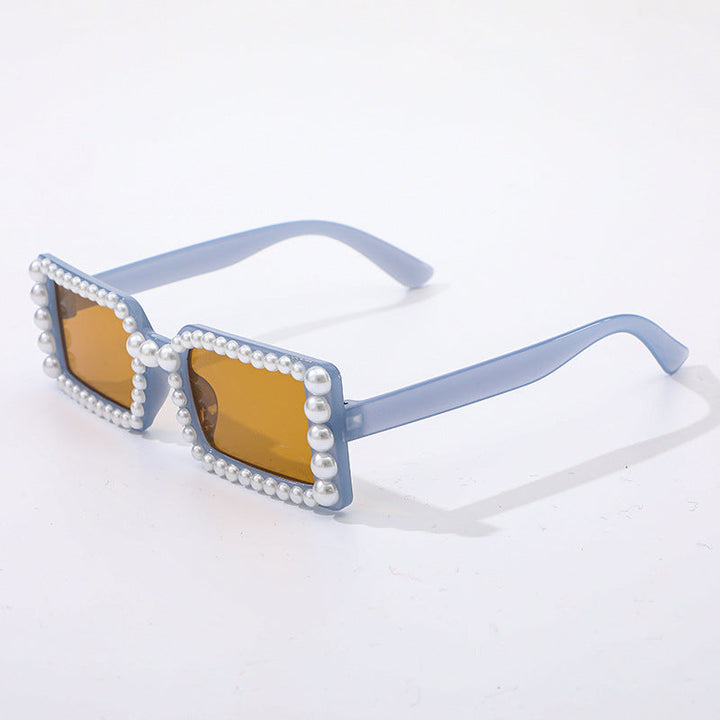 Unisex retro square sunglasses with elegant pearl embellishments, offering stylish UV protection.