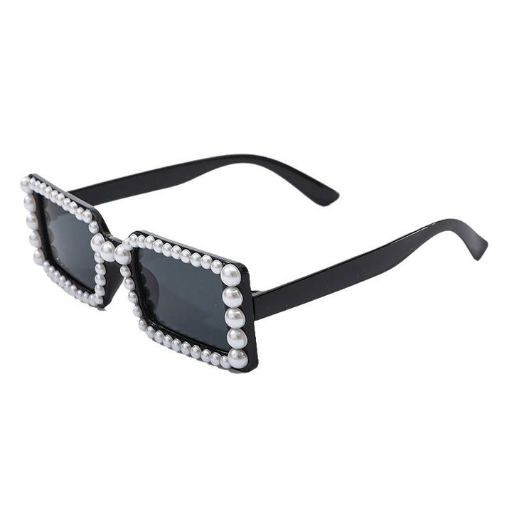 Pearl detailed retro square sunglasses, a stylish fashion accessory for unisex wear and UV protection.