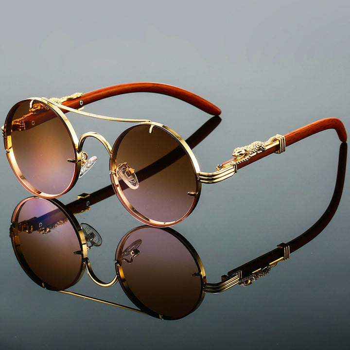 Person wearing unisex retro tinted sunglasses with UV 400 polarized lenses. Vintage fashion eyewear for protection.