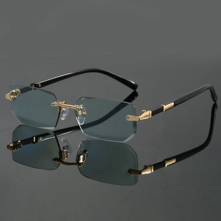 Trendy unisex rimless cut-edge shades, ultra-light design, with essential UV400 eye protection for comfort.