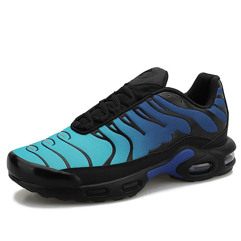 Lightweight athletic unisex sneakers, showing breathable mesh upper & responsive air sole.
