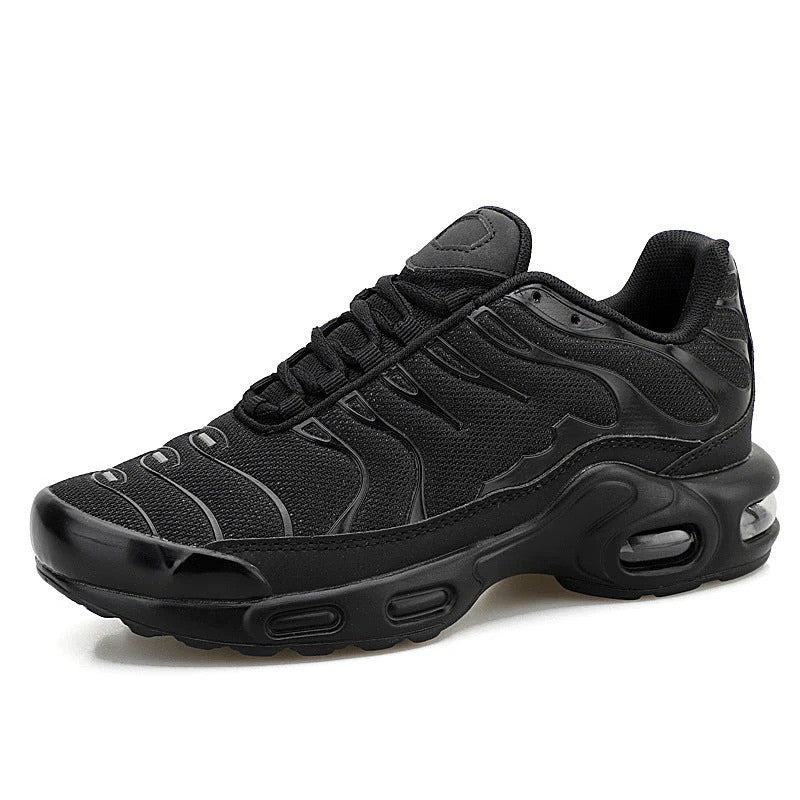 Modern unisex running shoes, featuring advanced air cushion sole for comfort & stylish athletic design.