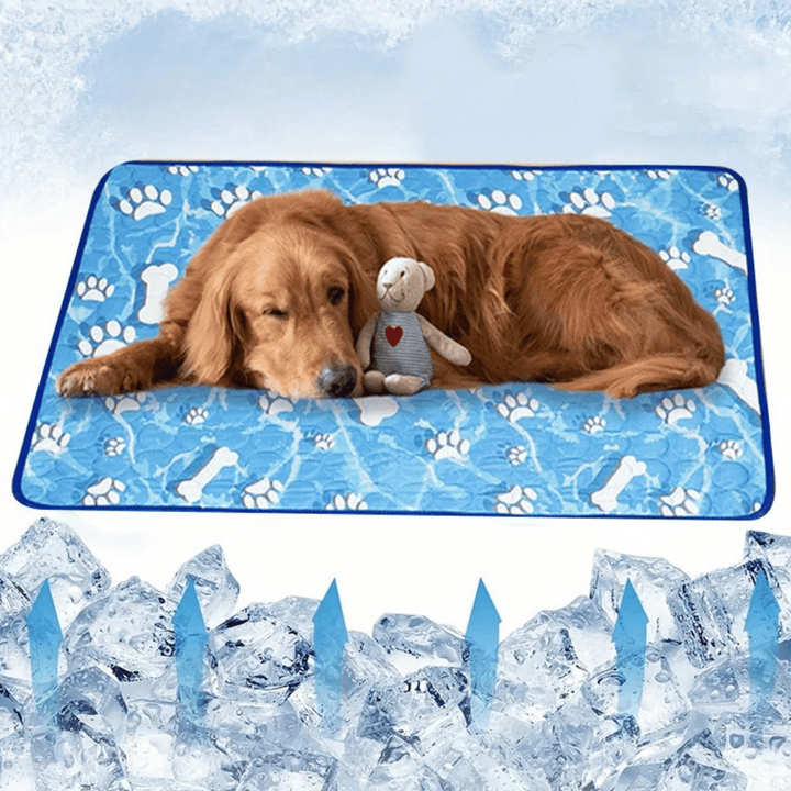 Washable pet cooling mat for dogs & cats. Durable self-cooling pad provides instant heat relief & summer comfort.