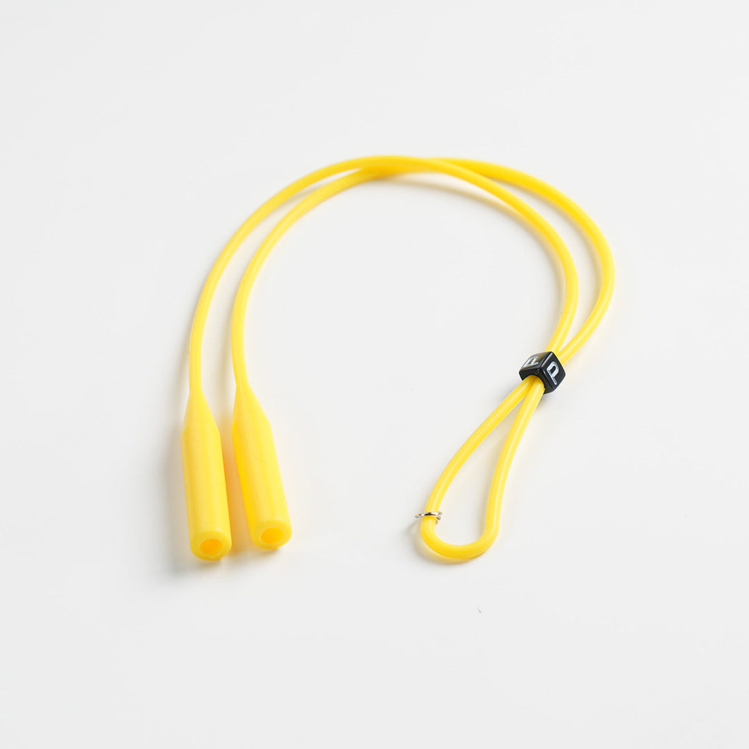 Black silicone eyewear retainer, universal fit, designed for secure and comfortable use during active wear.