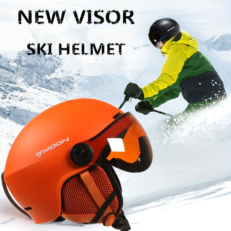 Durable black ski helmet with adjustable ventilation. Essential protective gear for winter outdoor sports.