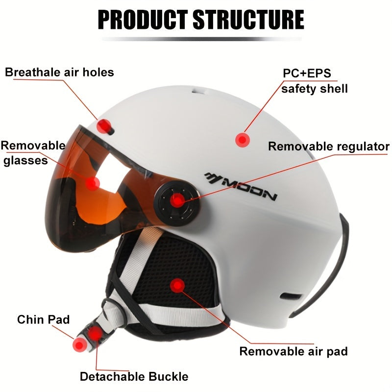 Safe ski helmet with adjustable straps. Essential protective gear for snowy mountains and outdoor fun.