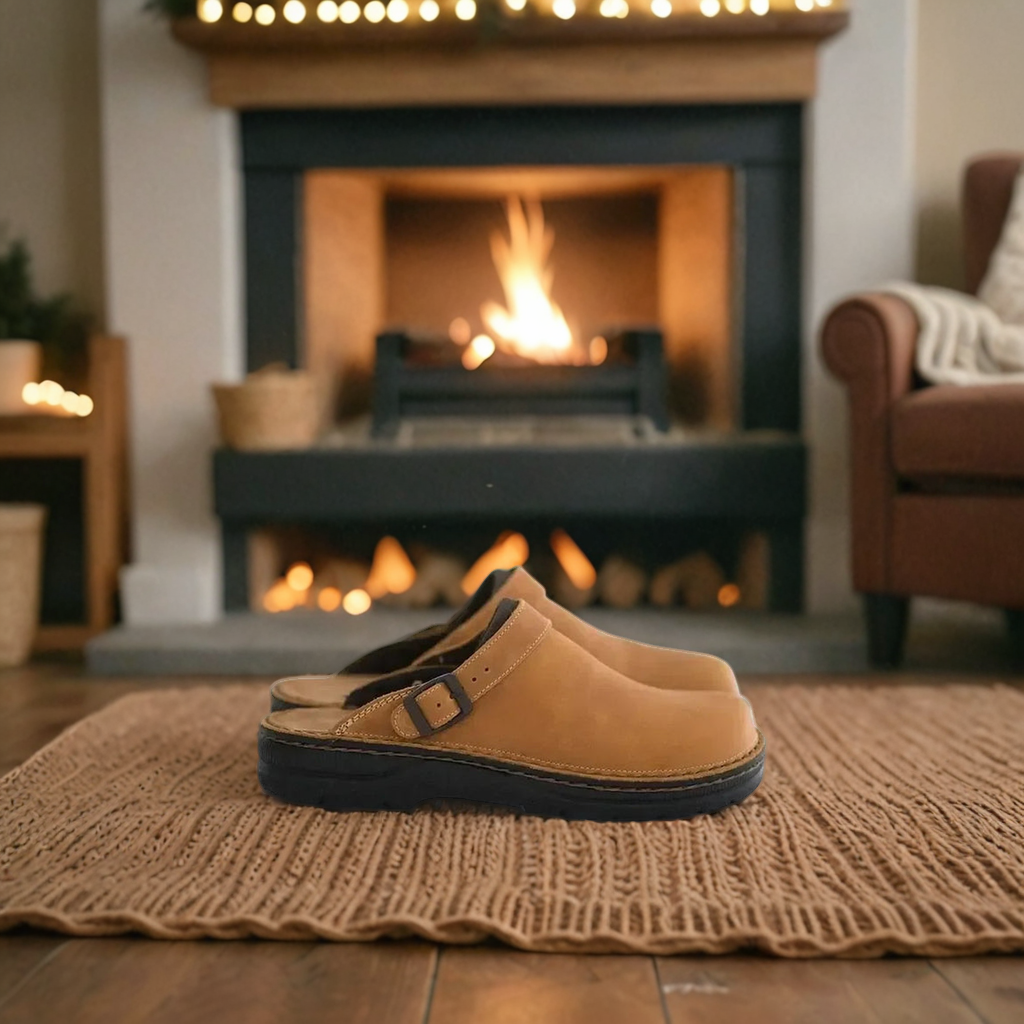 Versatile brown slip-on clogs, offering supportive orthopedic comfort for work, home, or casual use.
