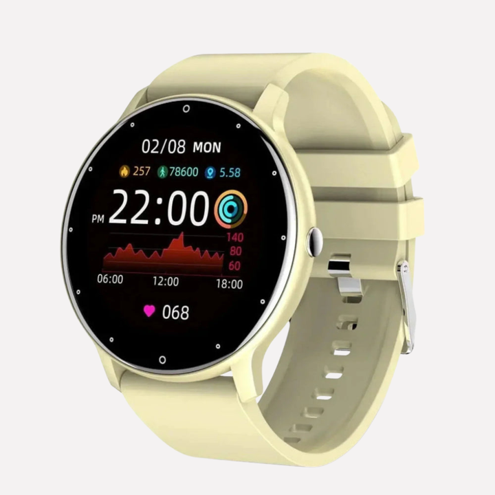 Digital unisex fitness tracker watch, monitoring daily activity, heart rate, and blood oxygen. Modern wearable tech.