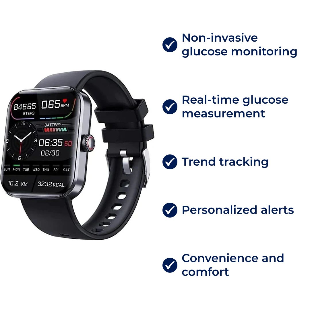Comprehensive digital health smartwatch for men & women. Features non-invasive blood glucose, HR, & sleep tracker.