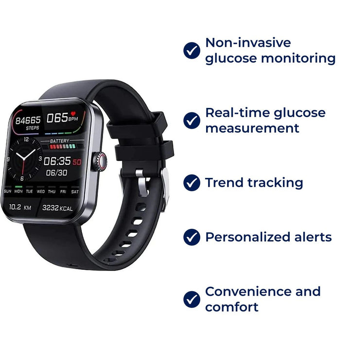 Comprehensive digital health smartwatch for men & women. Features non-invasive blood glucose, HR, & sleep tracker.