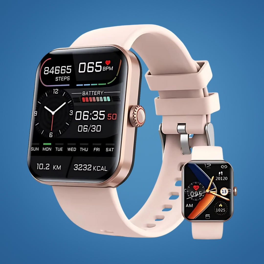 Fitness watch & health tracker with non-invasive blood glucose. Monitors heart rate, steps, and sleep for wellness.