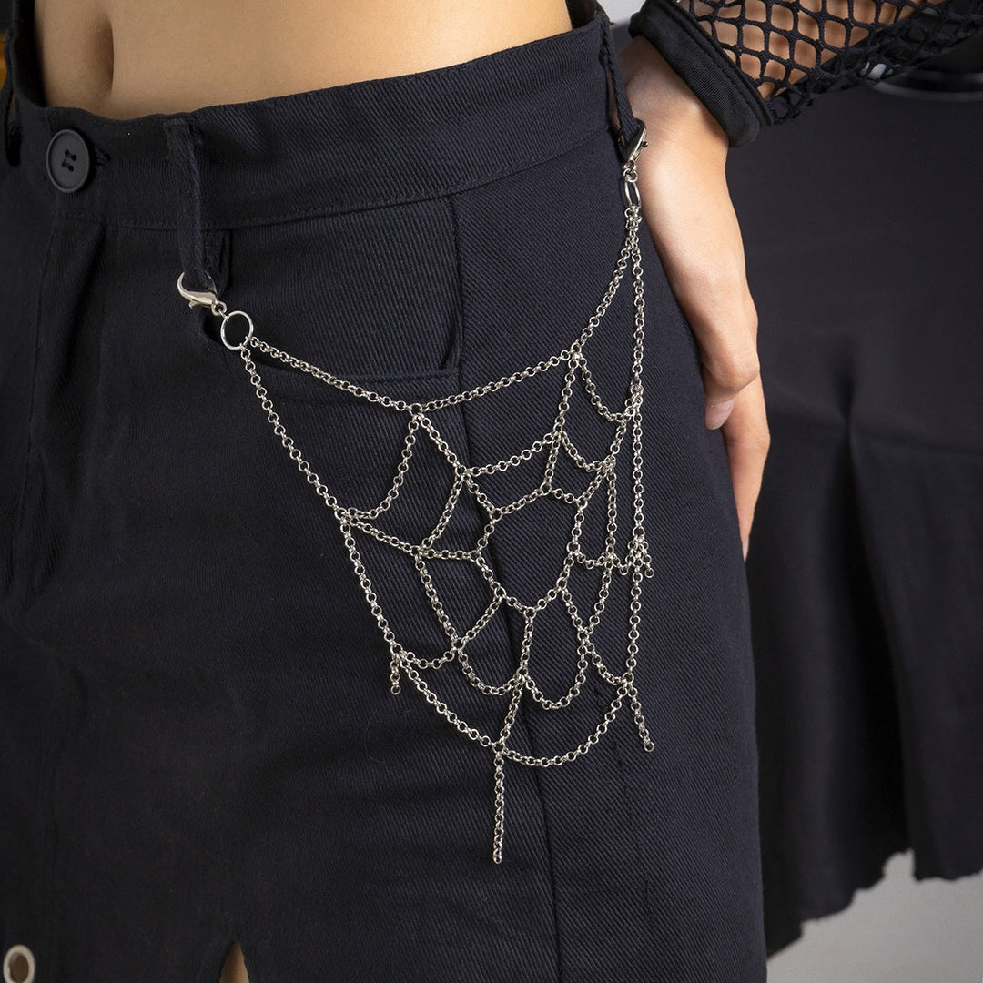 Unisex spiderweb chain pants pendant, perfect for edgy, trendy, or gothic fashion accessories.