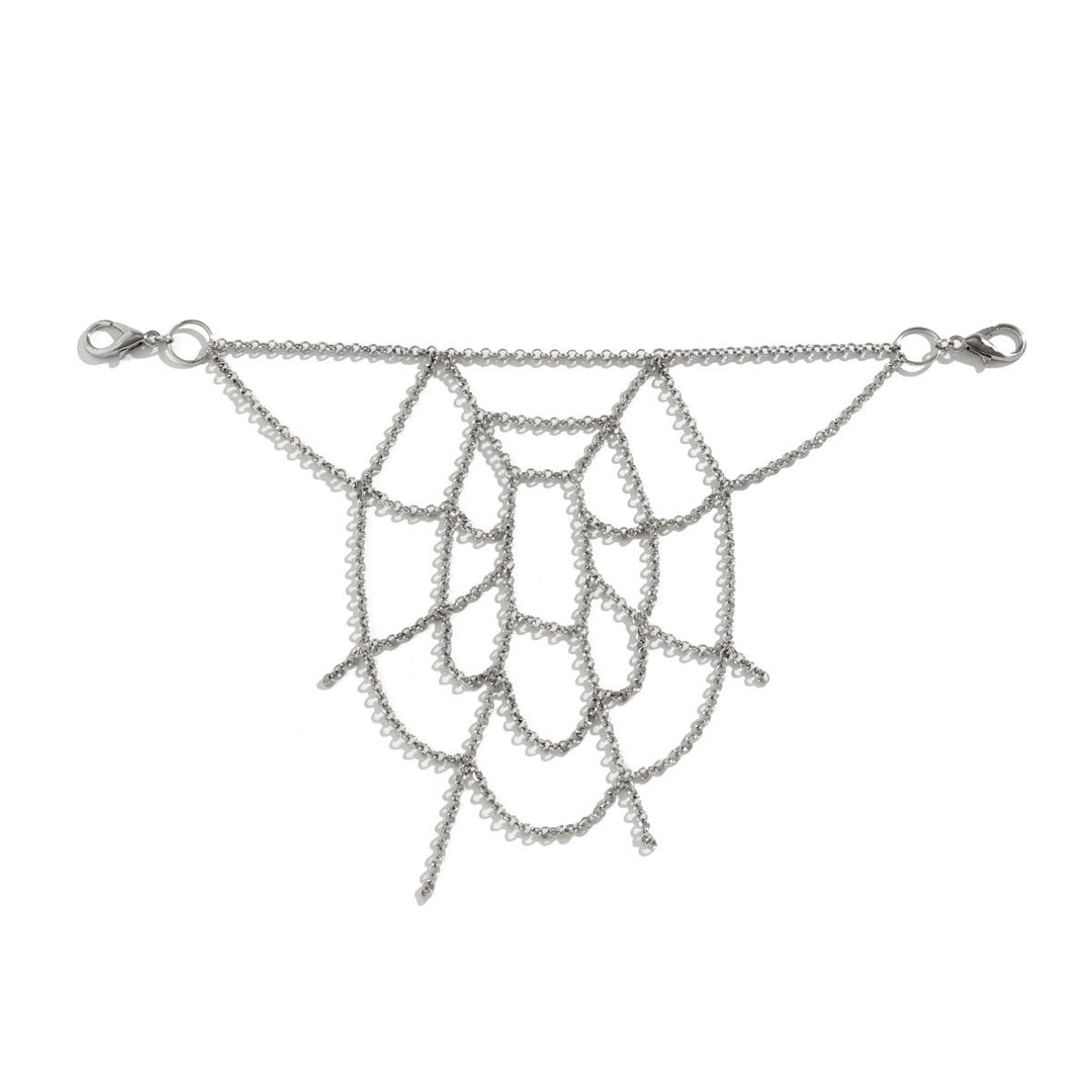 Fashionable spiderweb chain pants accessory, designed for unisex style, adding an edgy touch to any outfit.