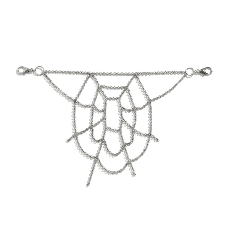 Fashionable spiderweb chain pants accessory, designed for unisex style, adding an edgy touch to any outfit.