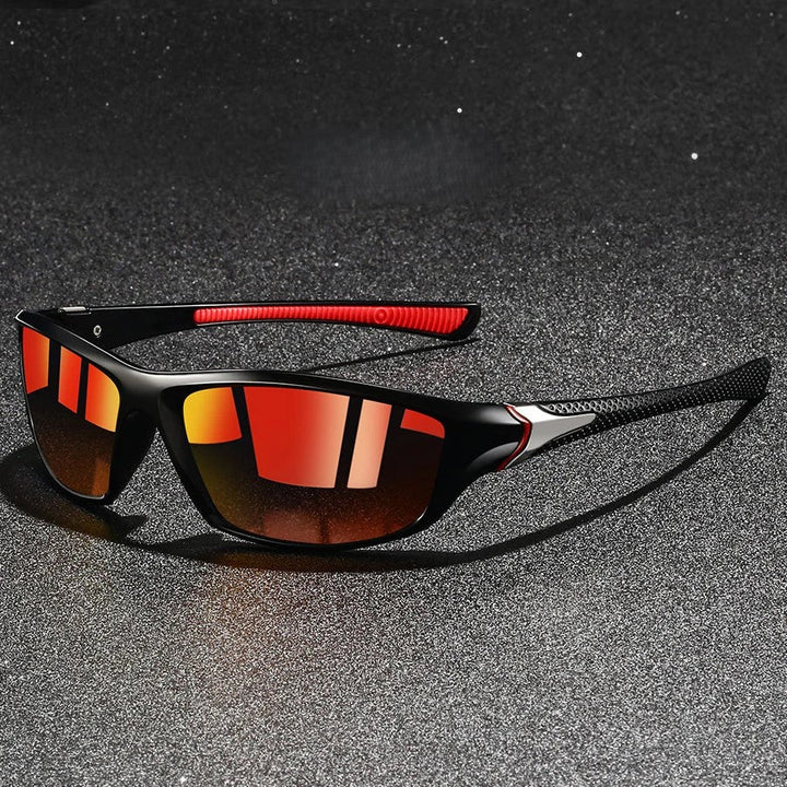Polarized lenses of unisex sport sunglasses, offering anti-glare vision & UV400 protection for outdoor athletics.