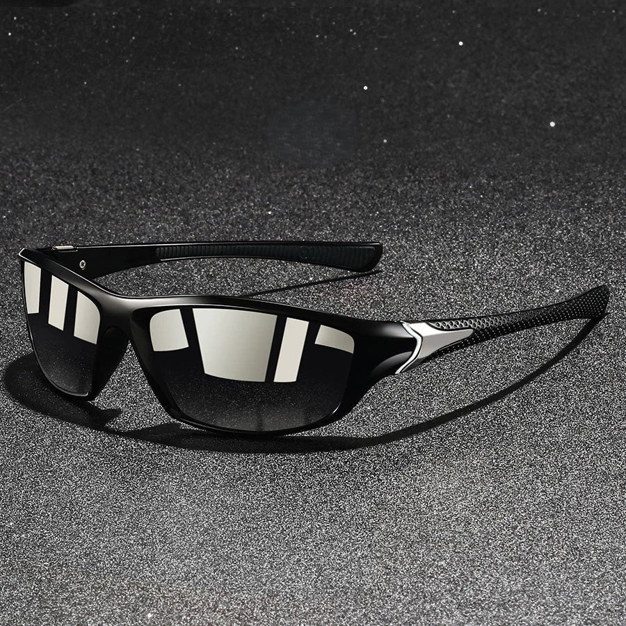 Athletic person wearing unisex sport polarized sunglasses for enhanced outdoor vision & UV400 anti-glare protection.