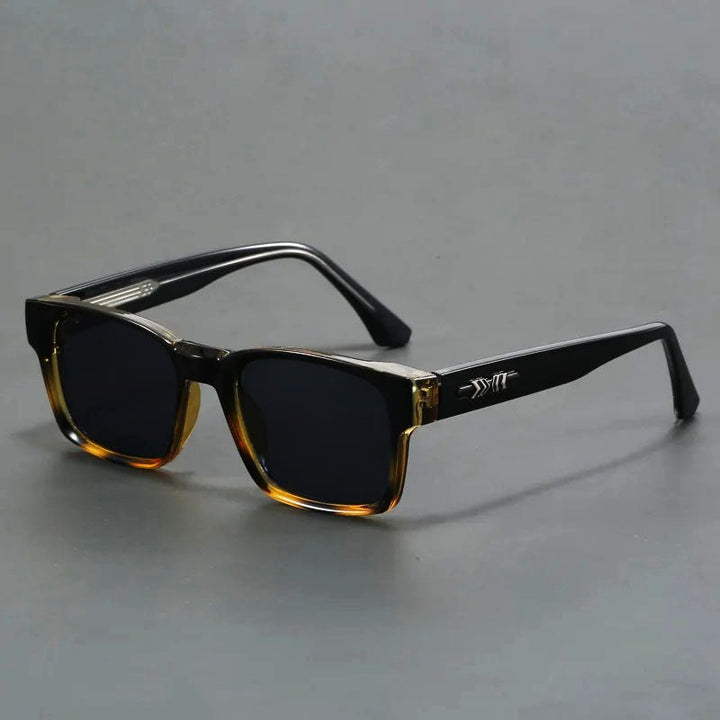 Acetate frame square sunglasses, unisex design, gradient UV400 lenses for eye protection. Fashion accessory.