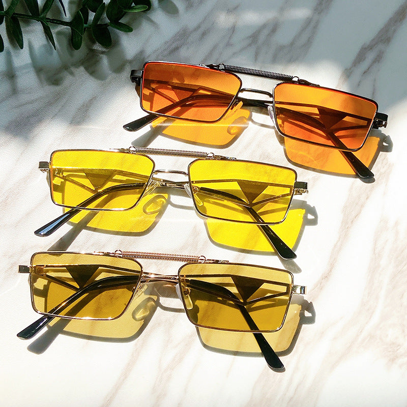 Stylish unisex square sunglasses with mirrored lenses & adjustable nose pads. Fashionable eye protection.