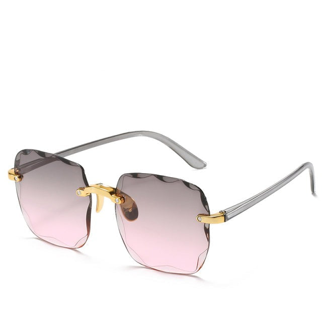Stylish unisex square rimless sunglasses, perfect fashion accessory with UV400 protection for sunny days.
