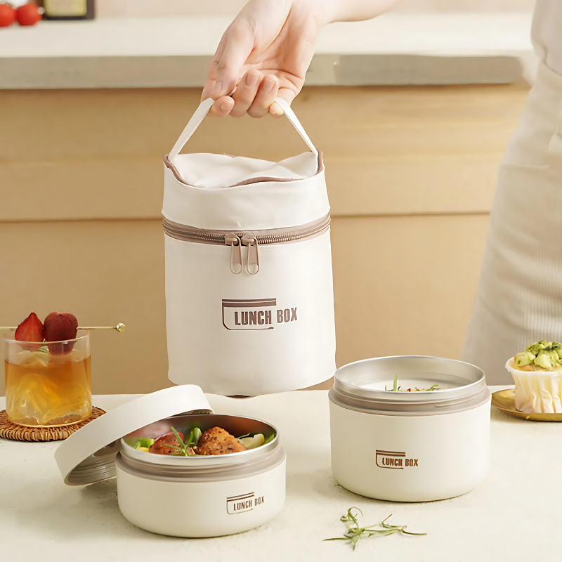 Unisex stainless steel insulated lunch box set. Keep meals warm, leak-proof & portable for work, school or picnic.