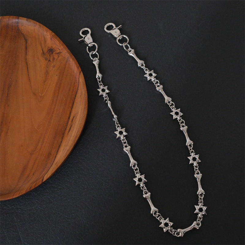 Elegant unisex pendant necklace with unique cross and bone design, crafted from durable stainless steel.