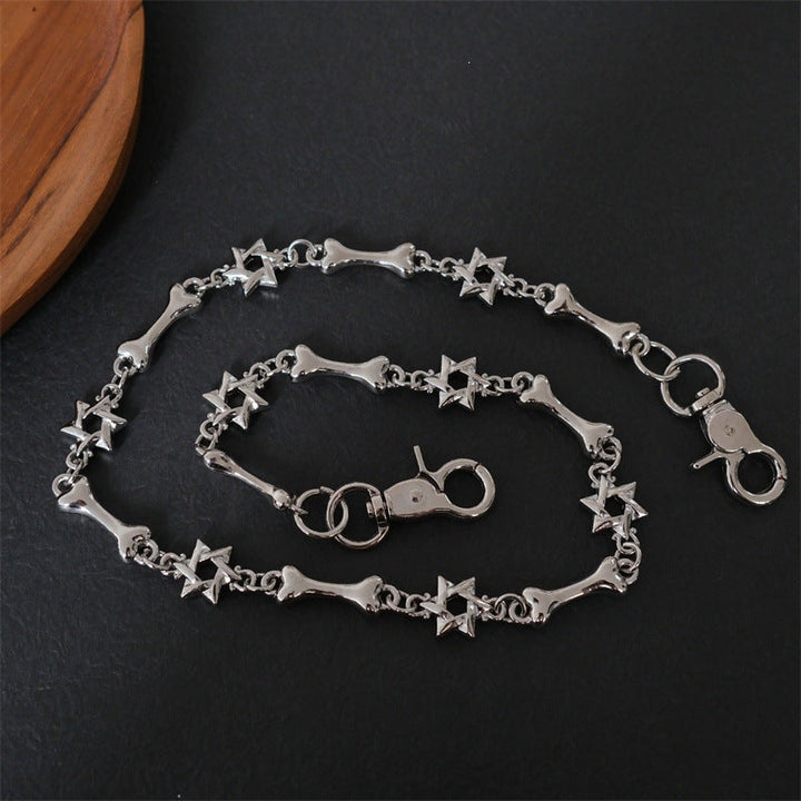Gothic stainless steel unisex necklace, featuring a striking cross and bone pendant. Fashion statement jewelry.