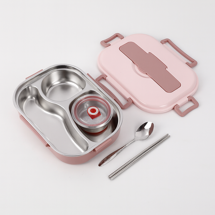 Premium stainless steel thermal lunch box. Leak-proof, multi-compartment for fresh school, office, travel meals.