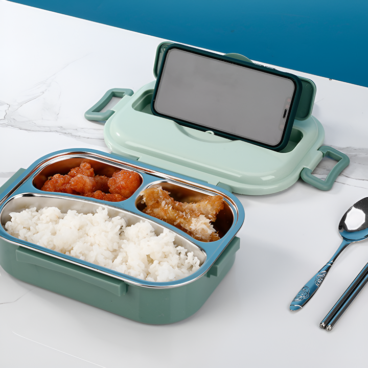 Durable stainless steel thermal lunch box. Leak-proof, multi-compartment for fresh meal prep & portable food.