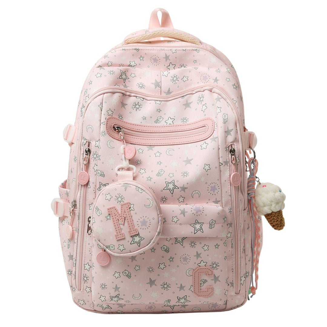 Unisex star-printed school backpack for students, featuring a casual design for daily use and travel.