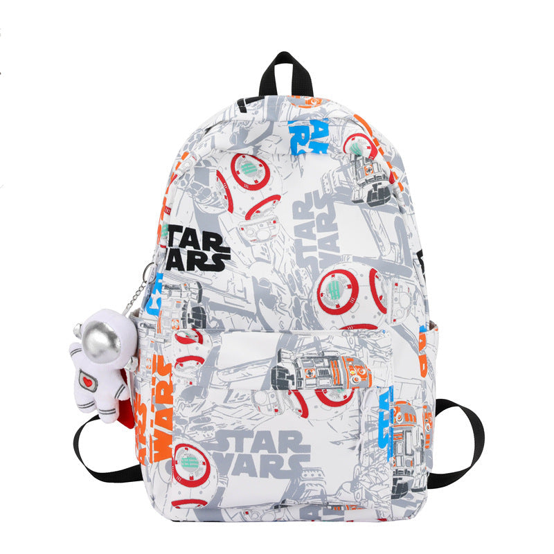 Spacious Star Wars graphic backpack interior showing multiple compartments for school books, laptop, and gear.