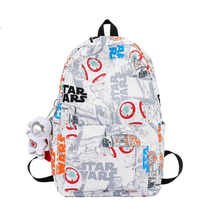 Spacious Star Wars graphic backpack interior showing multiple compartments for school books, laptop, and gear.