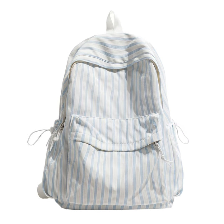 Stylish striped polyester backpack for men & women, an ideal everyday bag with ample storage and easy-access side pockets.