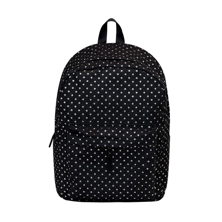 Durable black patterned backpack for everyday adventures. Unisex, stylish school or travel bag.