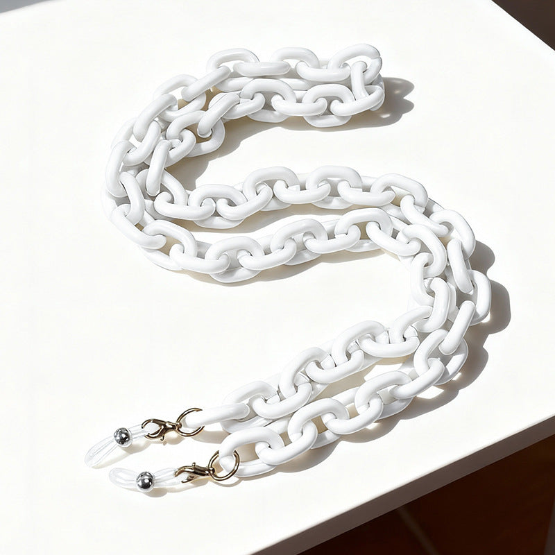 Simple & elegant eyewear chain, plastic glasses holder, unisex fashion accessory for any outfit.
