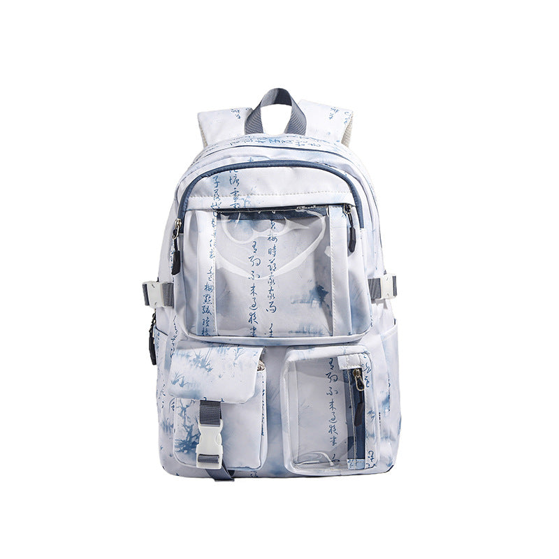 Durable graphic print school bag with adjustable straps and spacious interior, great for daily use.