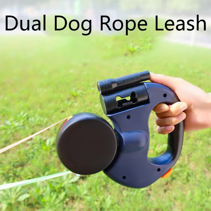 Pet leash: tangle-free dual dog leash with integrated LED light, ideal for night walks & dog control.