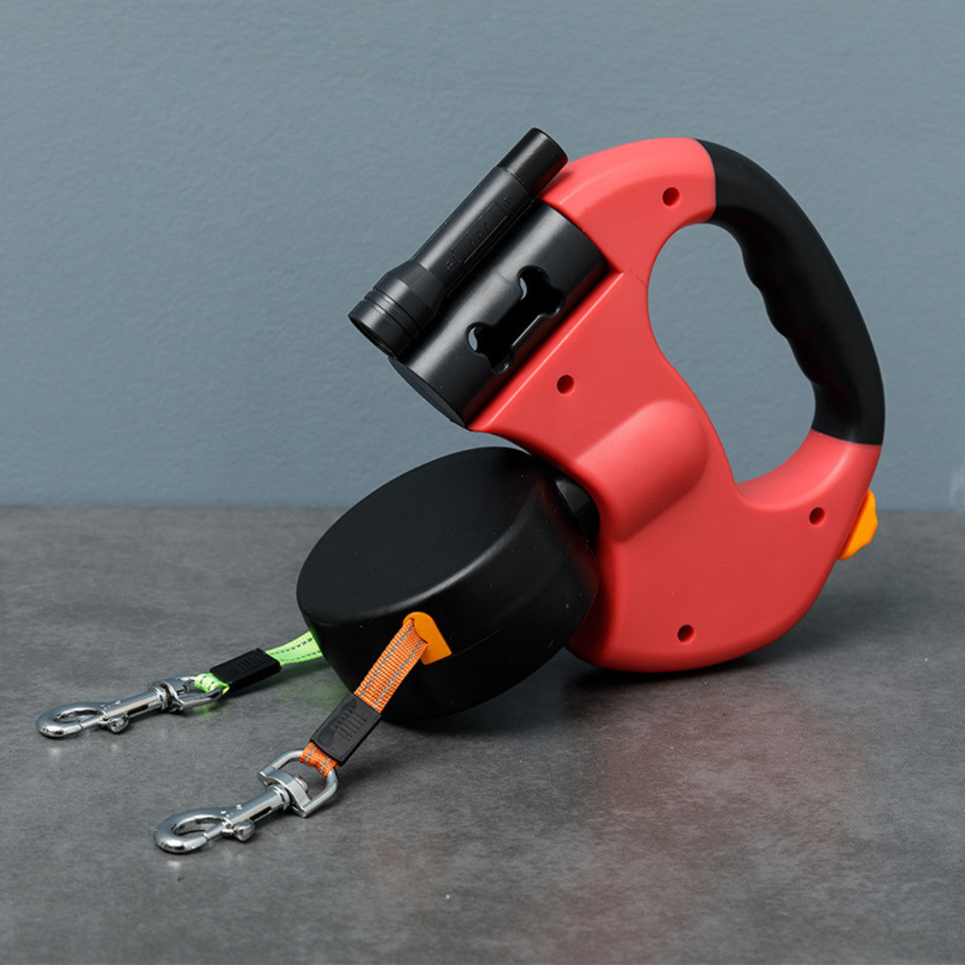 Unisex tangle-free dual dog leash with LED light, great for controlling two dogs safely at night.