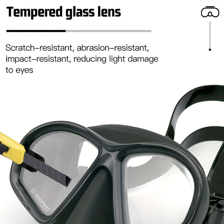 Snorkeling mask with tempered anti-fog lens & camera mount, comes with a protective case.