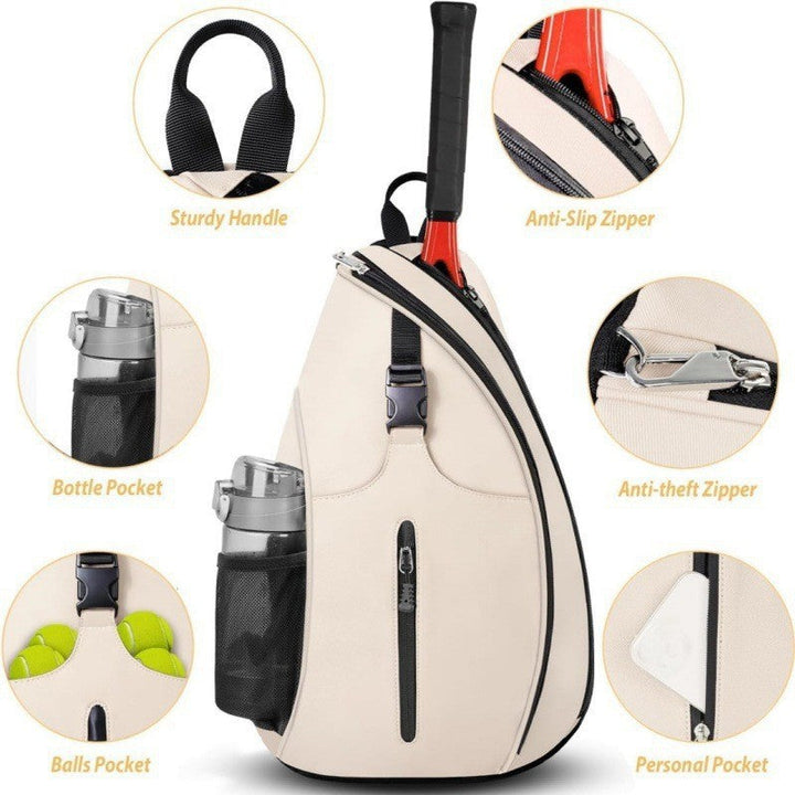 Athletic tennis backpack with spacious racket compartment, fits 2 rackets. Durable & secure design.