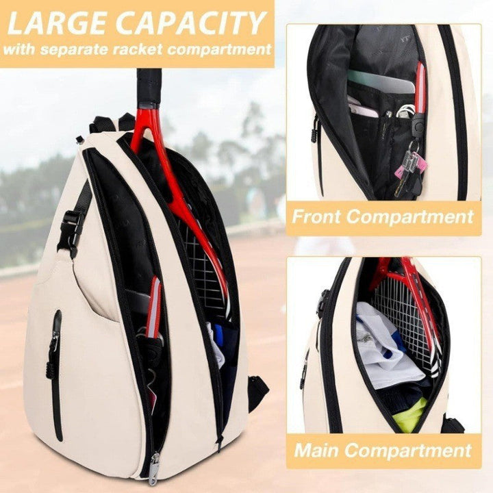 Hydration sports pack: Unisex tennis backpack featuring large main compartment & external water bottle pocket.