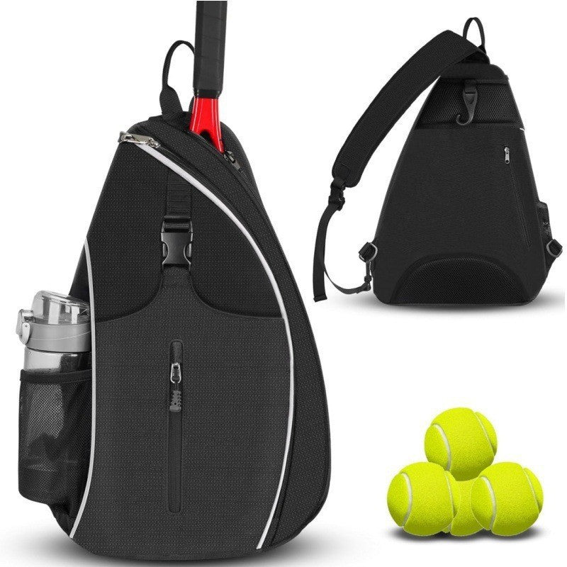 Back view of unisex tennis backpack. Adjustable padded shoulder straps and top handle for easy carrying.
