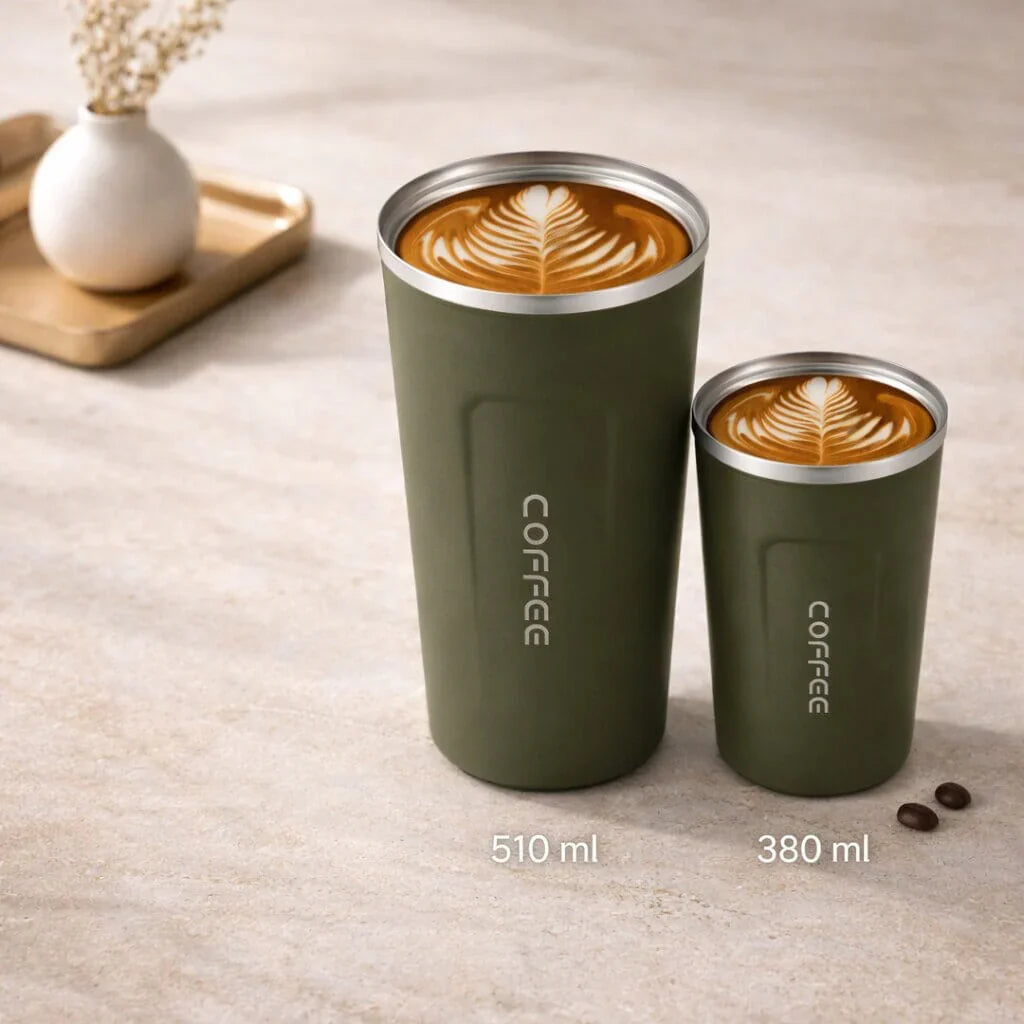 Unisex thermal mug, stainless steel, vacuum insulated, with digital display for hot & cold liquids.
